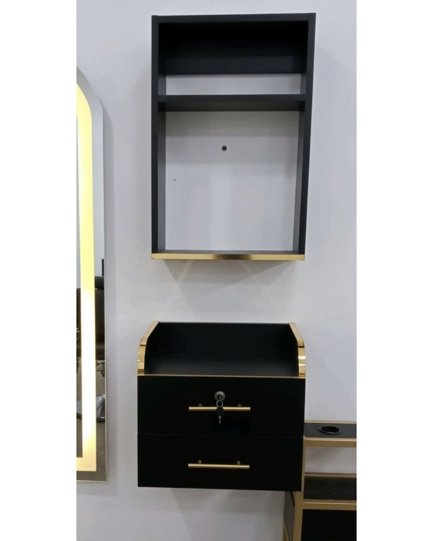 Meuble de Coiffure Professionnel – خزانة لصالونات الحلاقة (قطعتان)